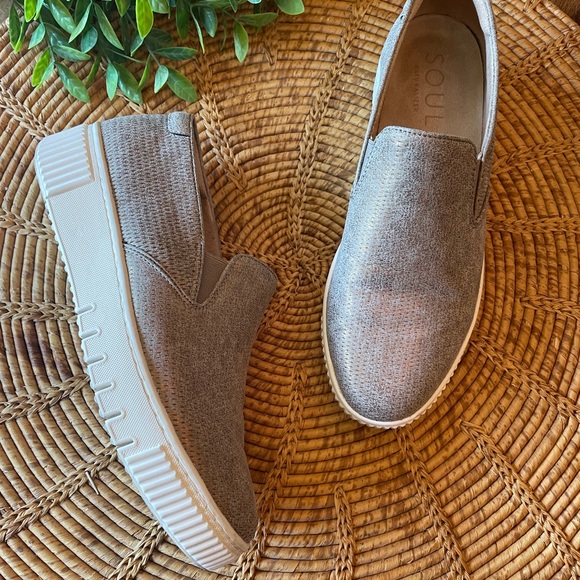 Naturalizer Shoes - {SOUL Naturalizer} Leather Tan with Gold Platform Slip On Sneakers